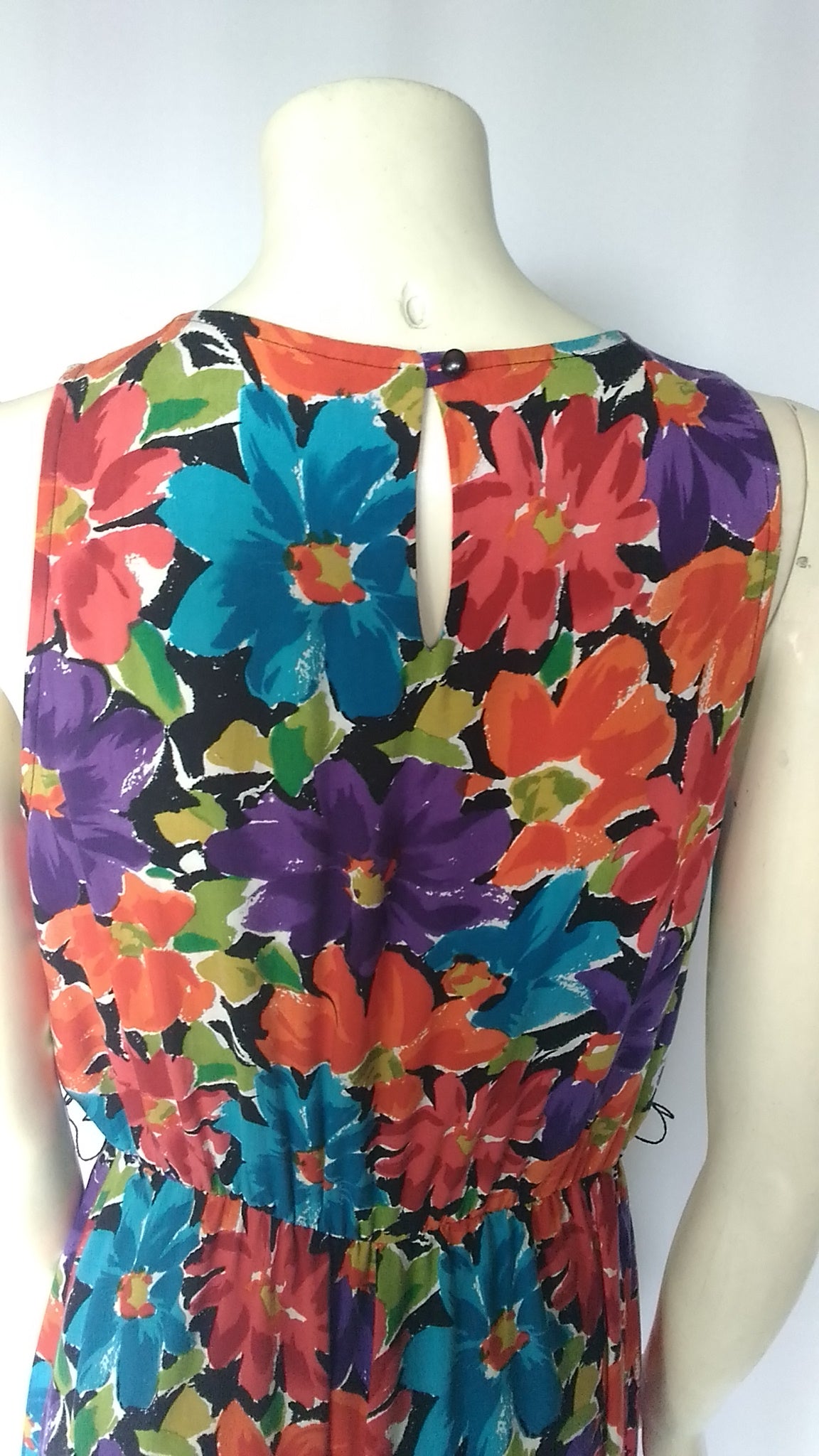 Vintage 1990's Bold Colorful Floral Print sleeveless Dress by My Michell