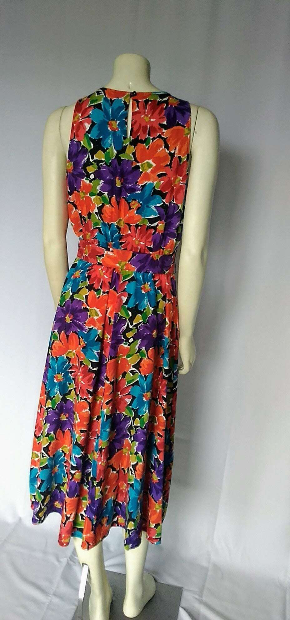 Vintage 1990's Bold Colorful Floral Print sleeveless Dress by My Michell