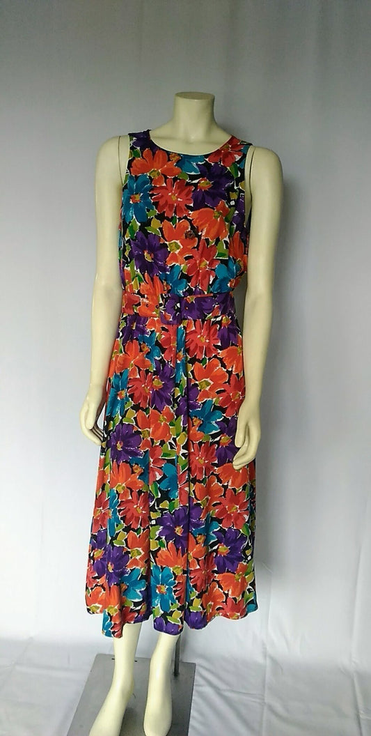 Vintage 1990's Bold Colorful Floral Print sleeveless Dress by My Michell