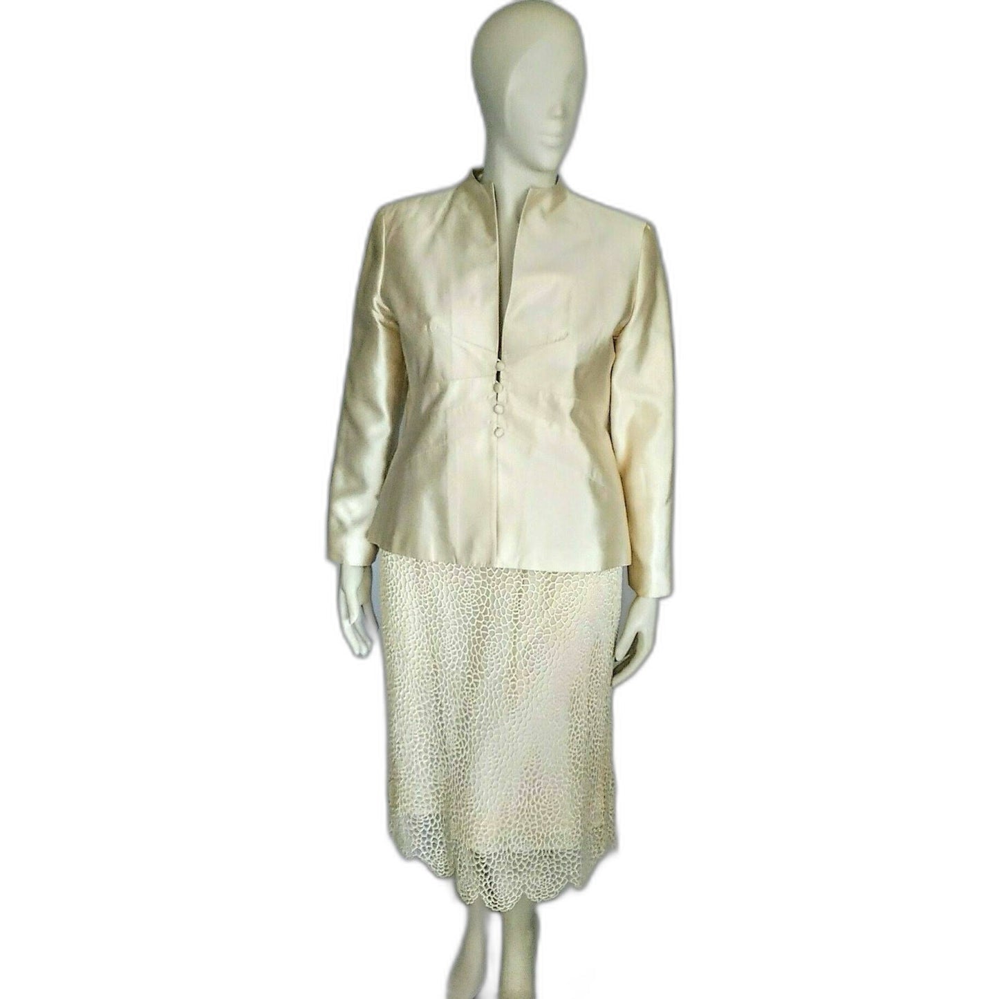 Vintage 1990's Larry Levine Cream Silk and Cotton Suit with Crochet Skirt