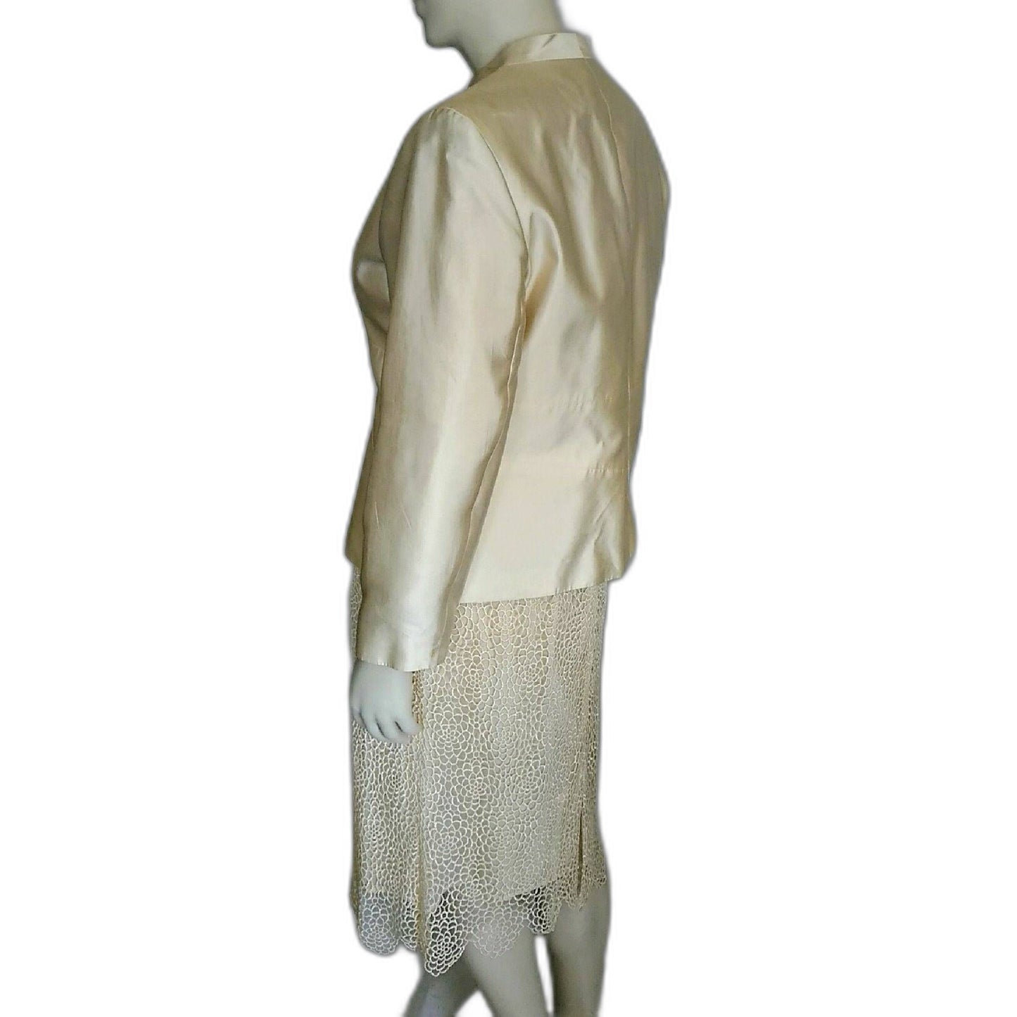 Vintage 1990's Larry Levine Cream Silk and Cotton Suit with Crochet Skirt
