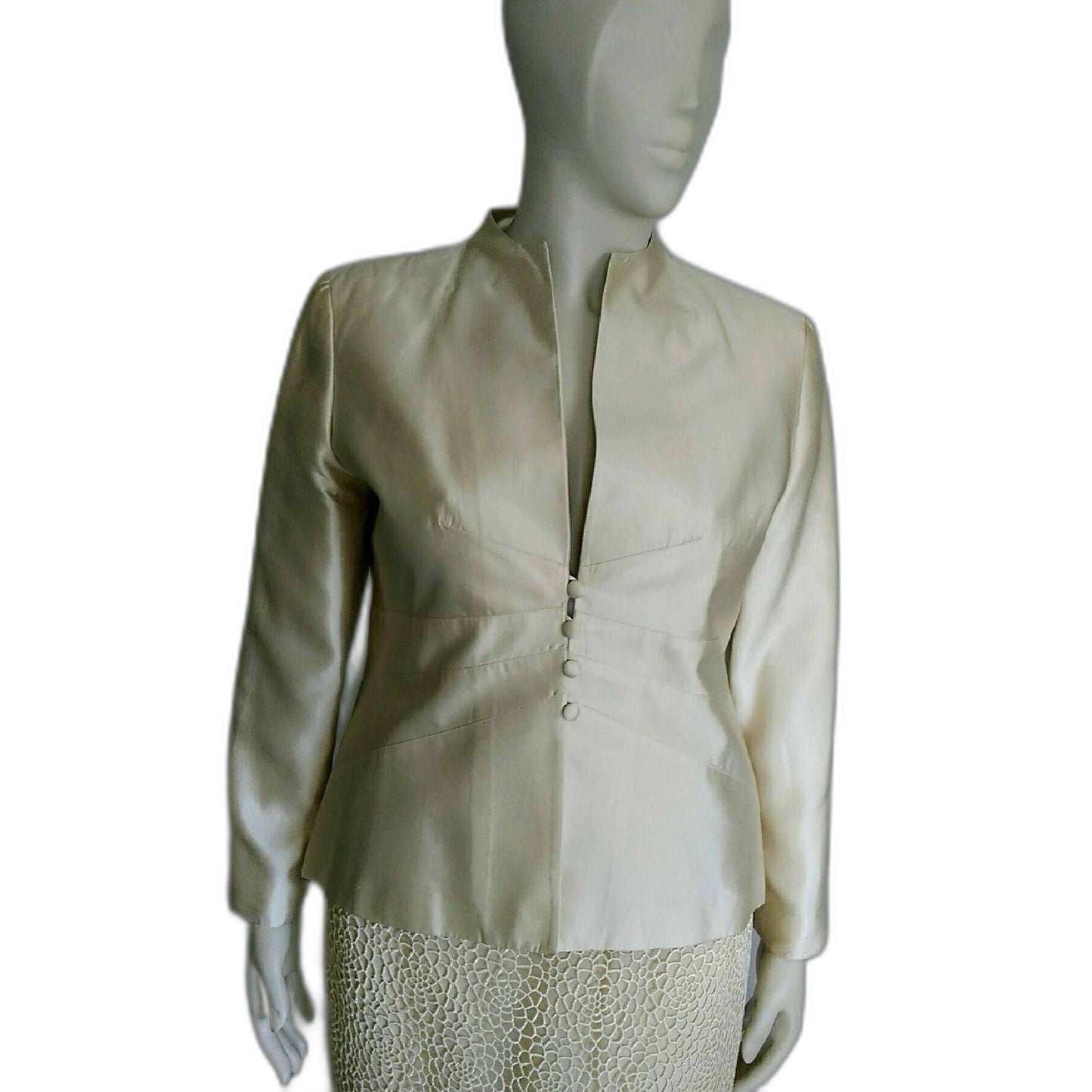 Vintage 1990's Larry Levine Cream Silk and Cotton Suit with Crochet Skirt