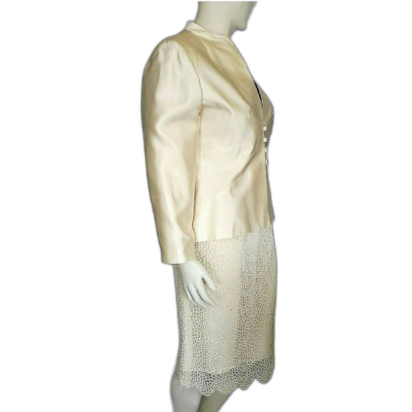 Vintage 1990's Larry Levine Cream Silk and Cotton Suit with Crochet Skirt
