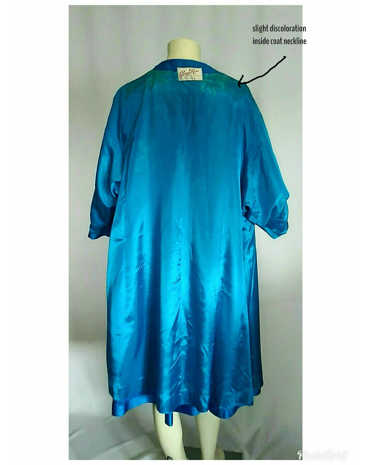 Vintage 1950's Gray Rose House of Fashion Royal Blue Satin Dress and Coat Ensemble