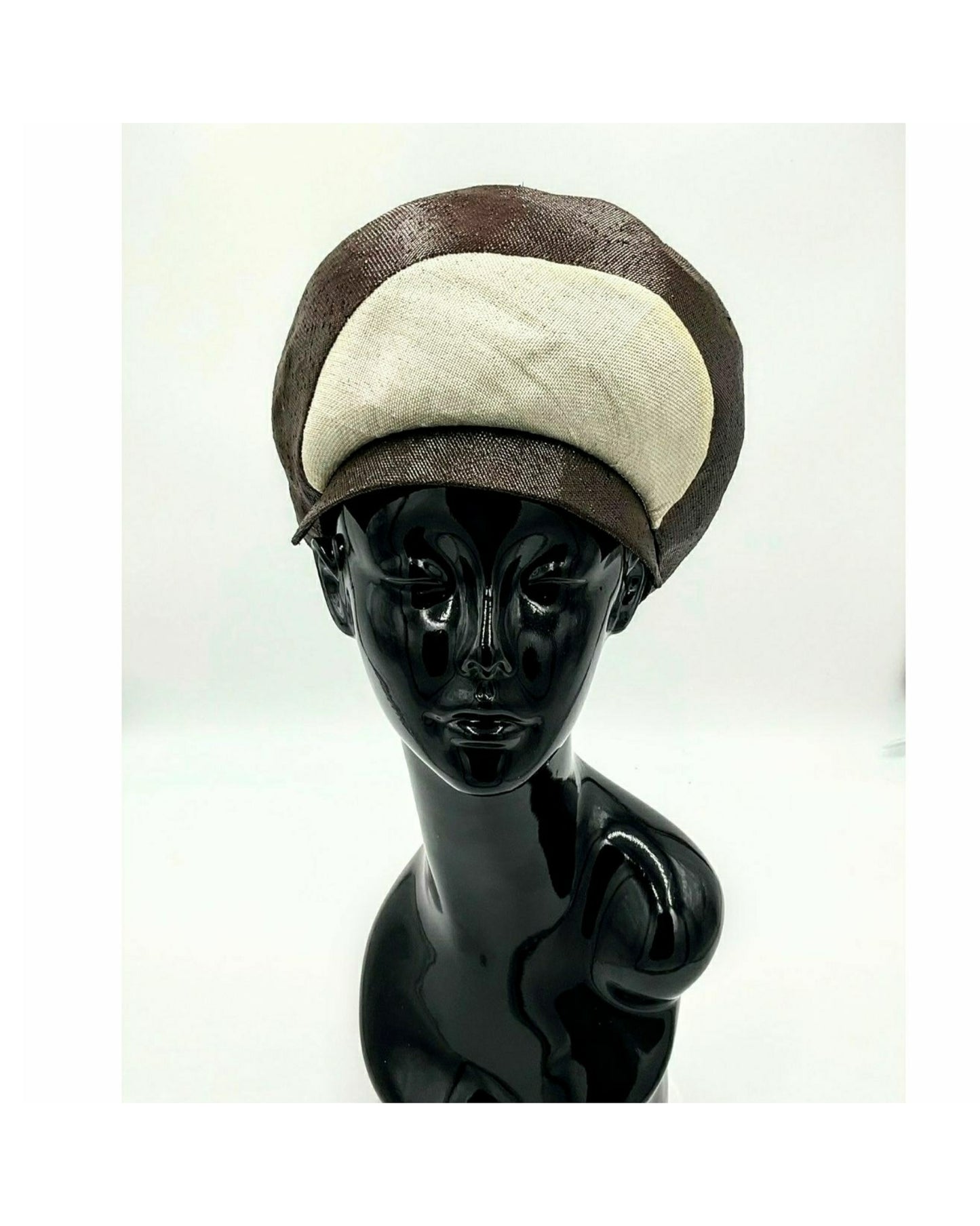 Vintage 1970s Mr. John Classic Two Tone; Beige and Dark Brown Parasisal Straw Hat New York, Paris label