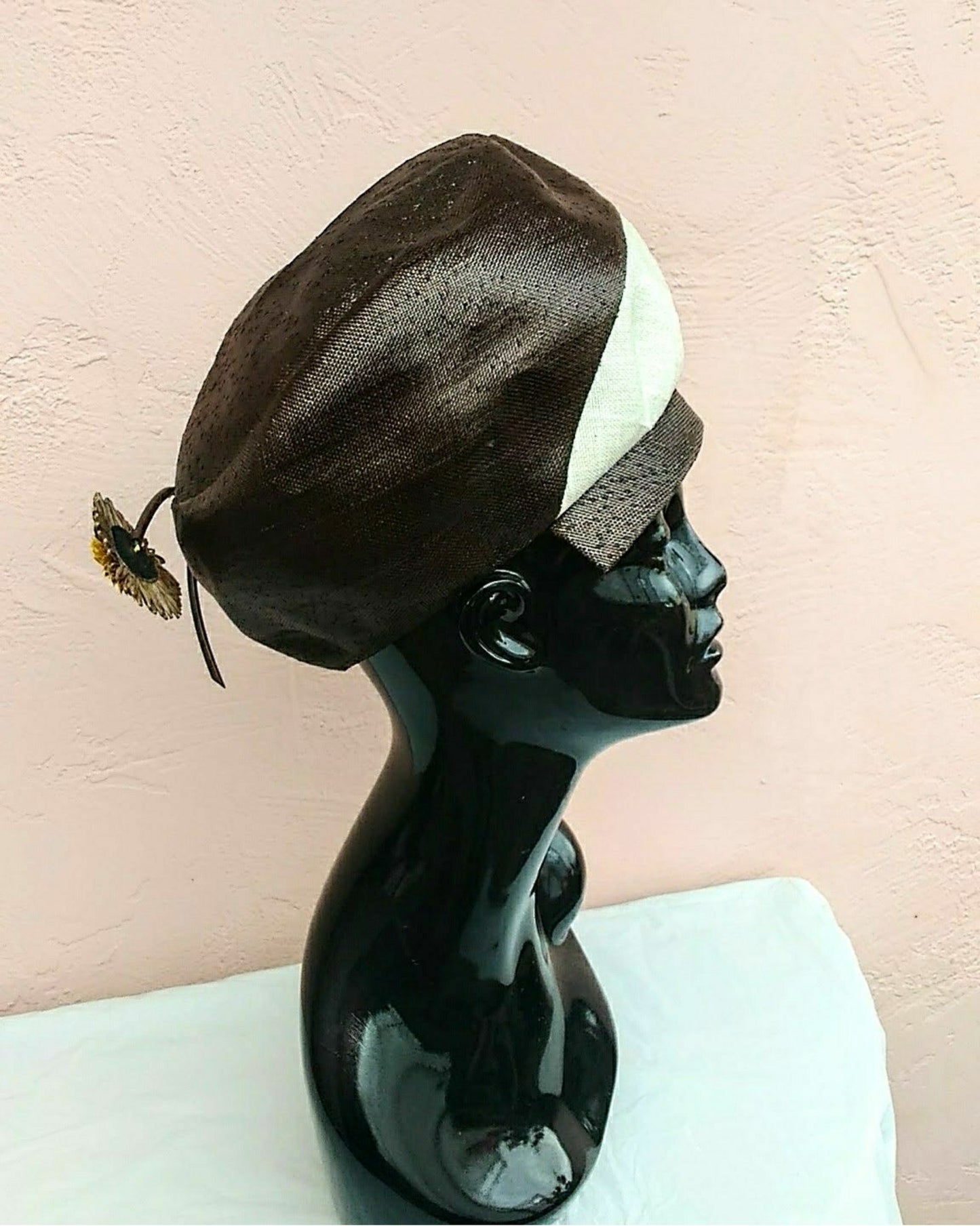 Vintage 1970s Mr. John Classic Two Tone; Beige and Dark Brown Parasisal Straw Hat New York, Paris label