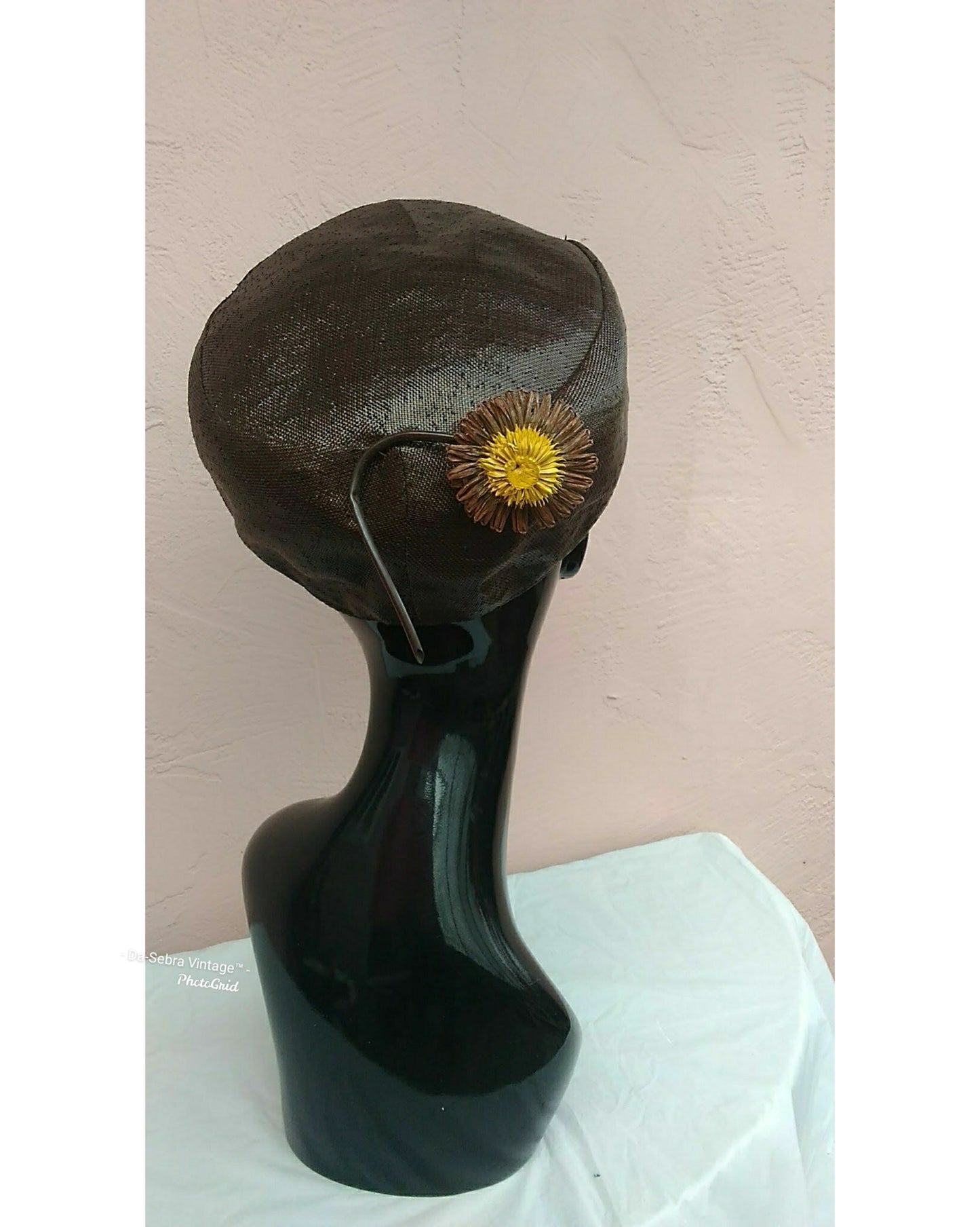 Vintage 1970s Mr. John Classic Two Tone; Beige and Dark Brown Parasisal Straw Hat New York, Paris label