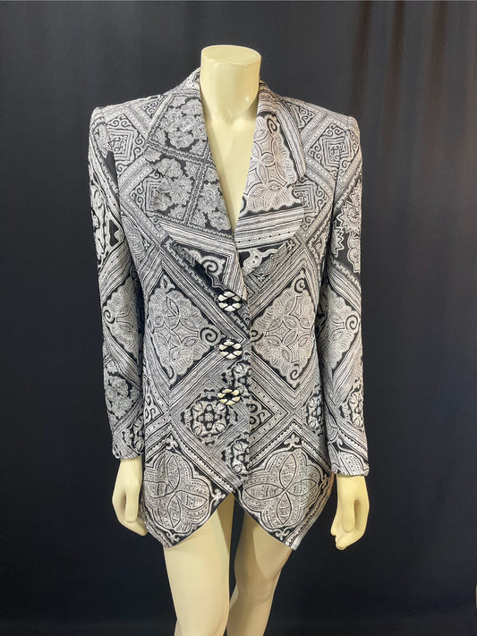 Rare Vintage Find: 1980s Gianfranco Ferré Geometric Silk & Cotton Jacket/Blazer, Italian Design