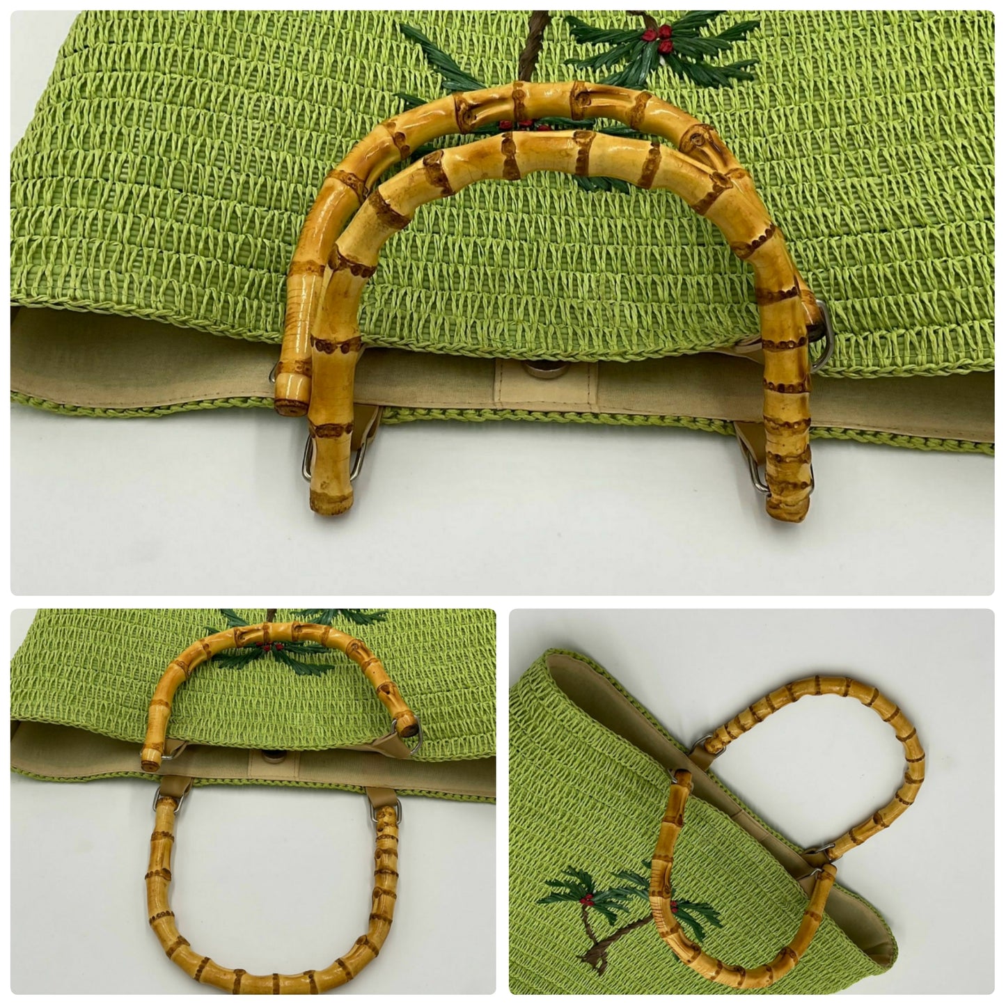 Resort Vintage 80's Lime Green Straw Bag with Tropical Palm Tree Detail