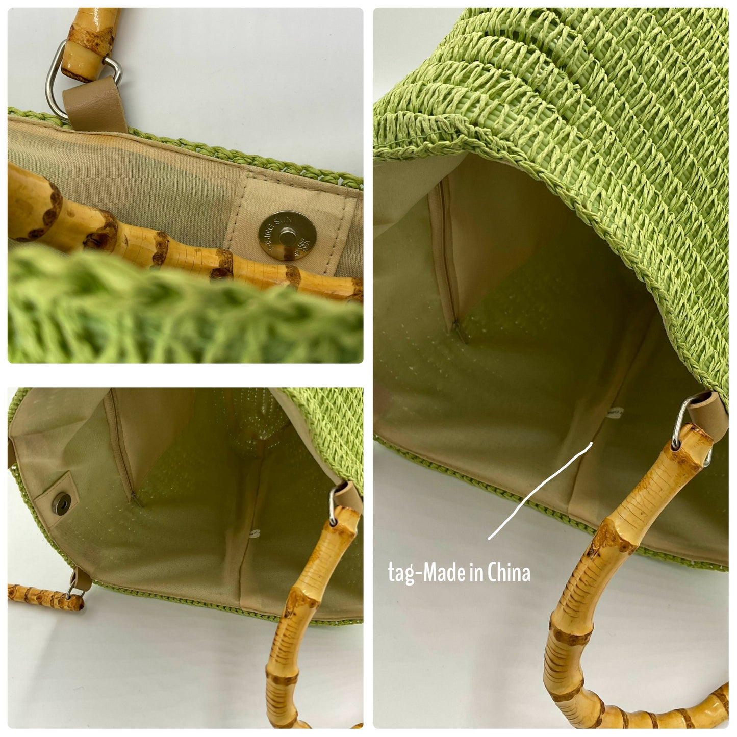 Resort Vintage 80's Lime Green Straw Bag with Tropical Palm Tree Detail