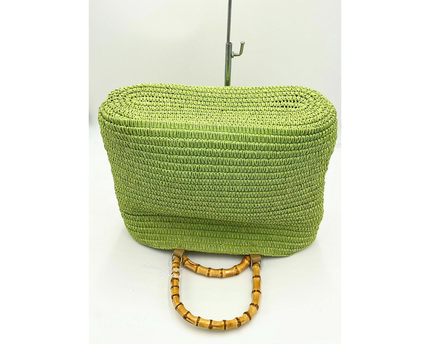 Resort Vintage 80's Lime Green Straw Bag with Tropical Palm Tree Detail