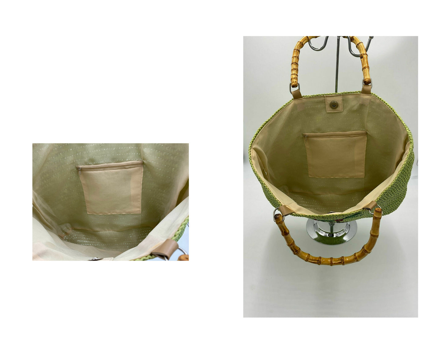 Resort Vintage 80's Lime Green Straw Bag with Tropical Palm Tree Detail