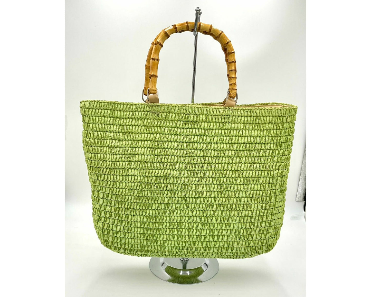 Resort Vintage 80's Lime Green Straw Bag with Tropical Palm Tree Detail