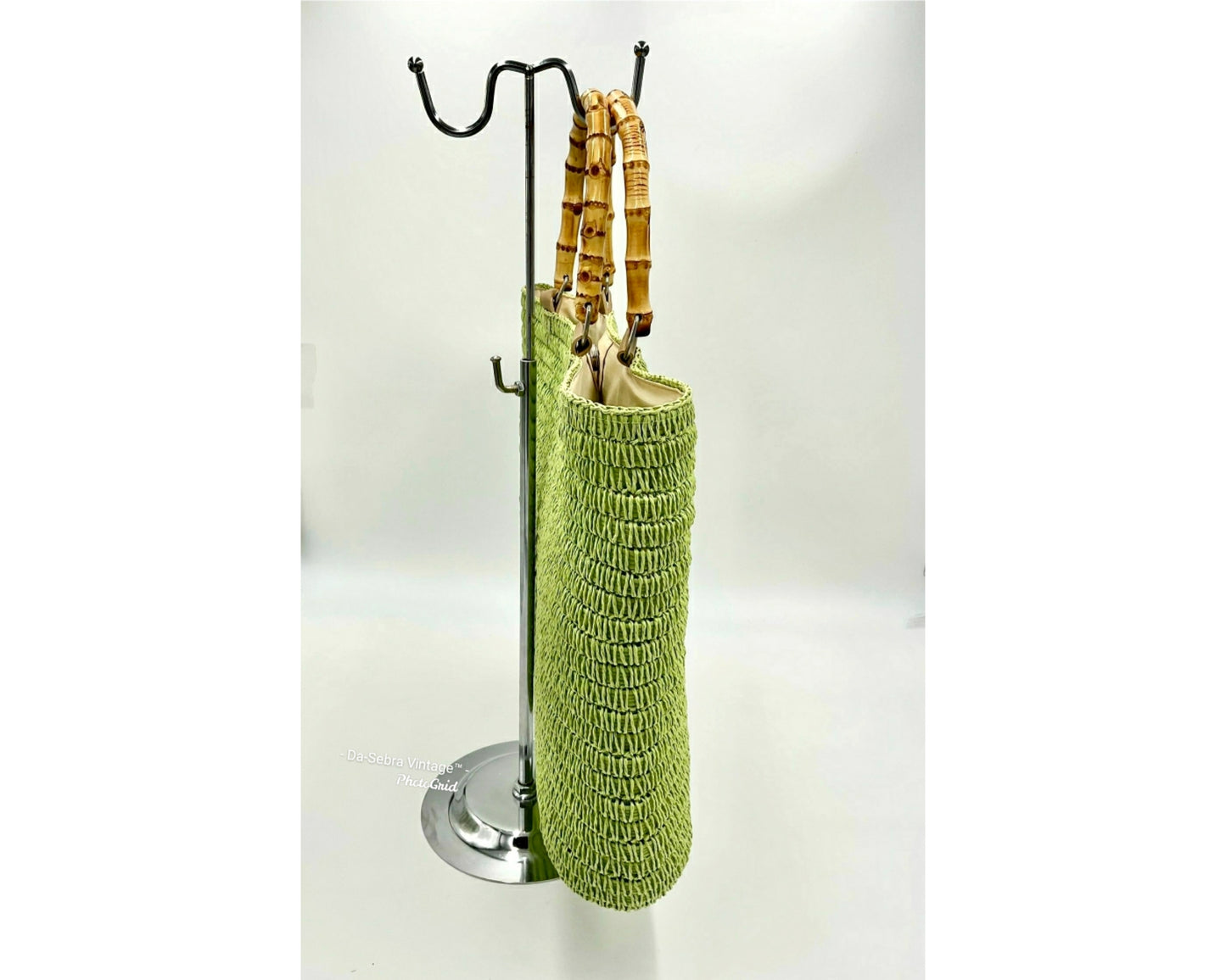 Resort Vintage 80's Lime Green Straw Bag with Tropical Palm Tree Detail