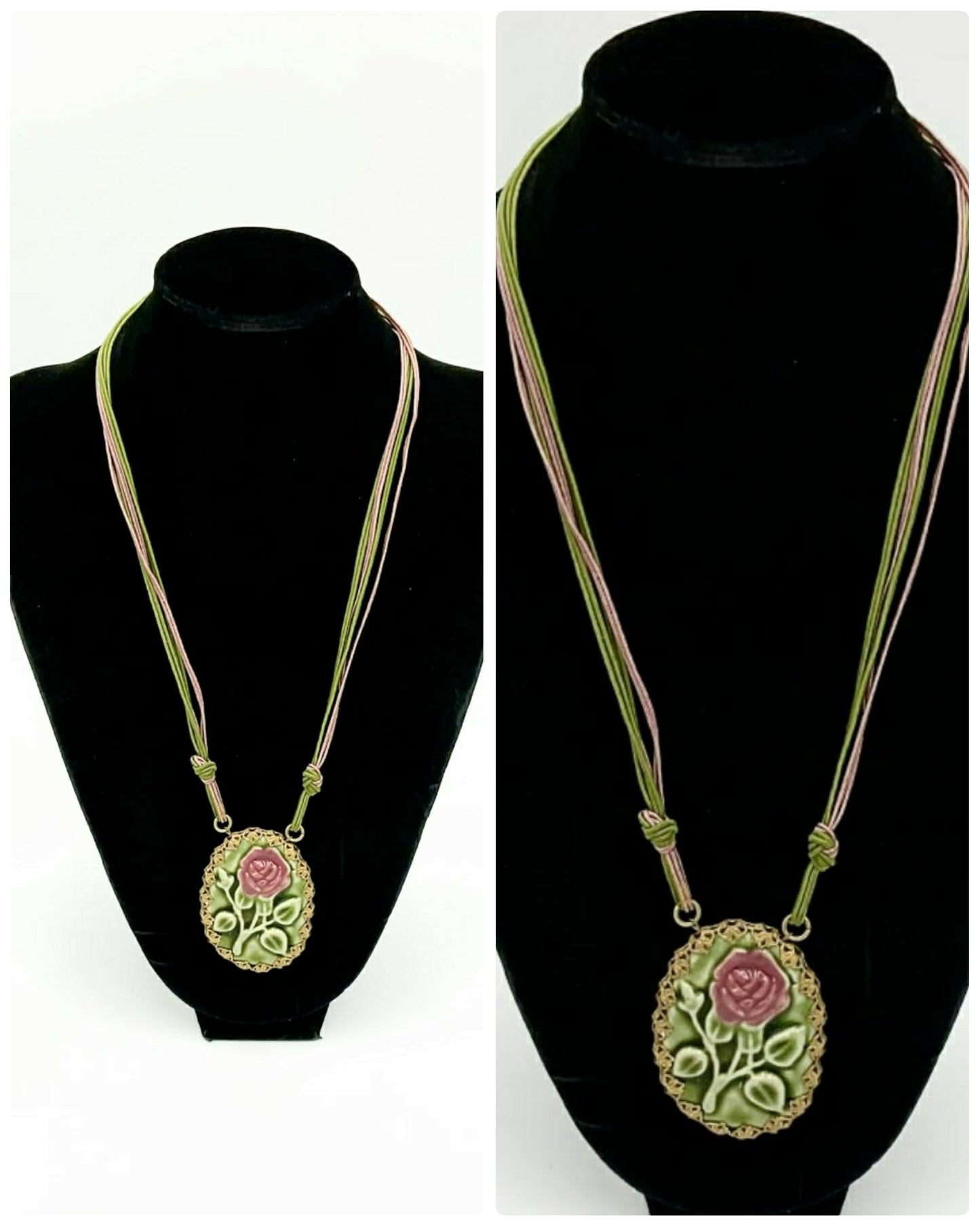 VintageRareMiriamHaskell1970sSignedCeramicRosePendant