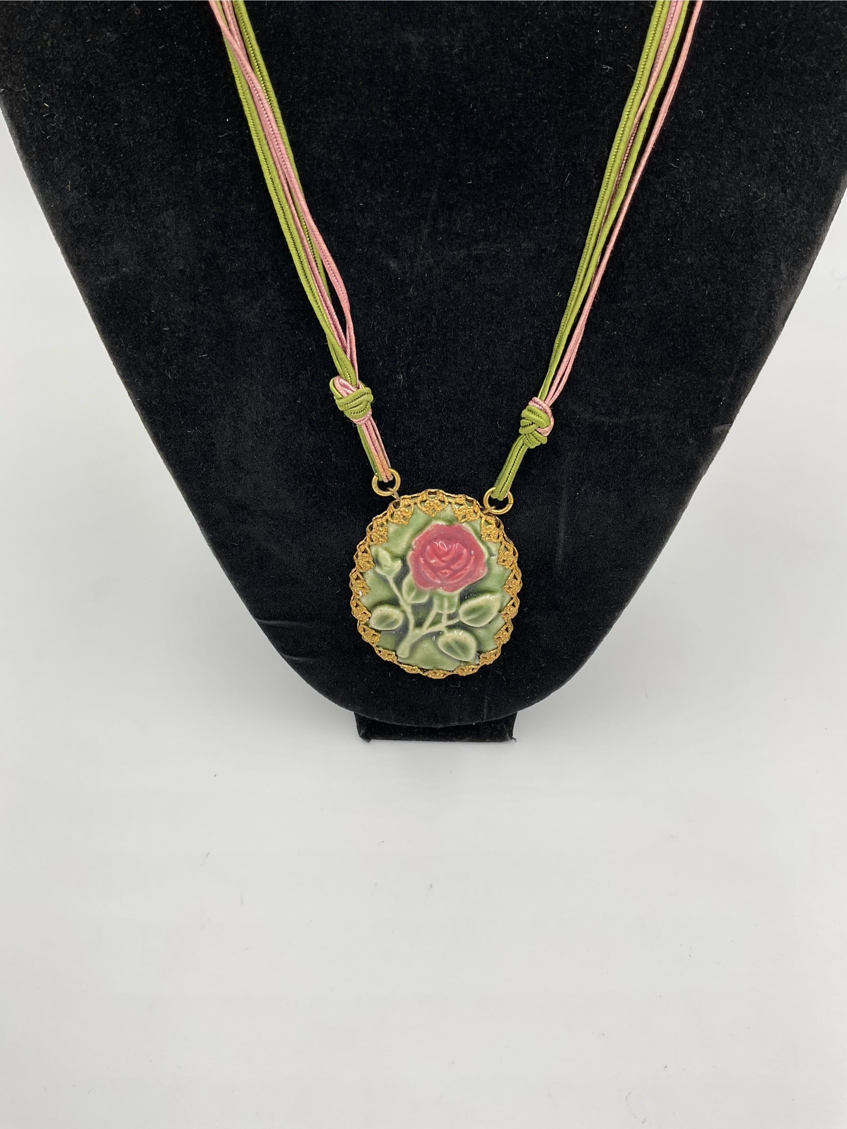 VintageRareMiriamHaskell1970sSignedCeramicRosePendant