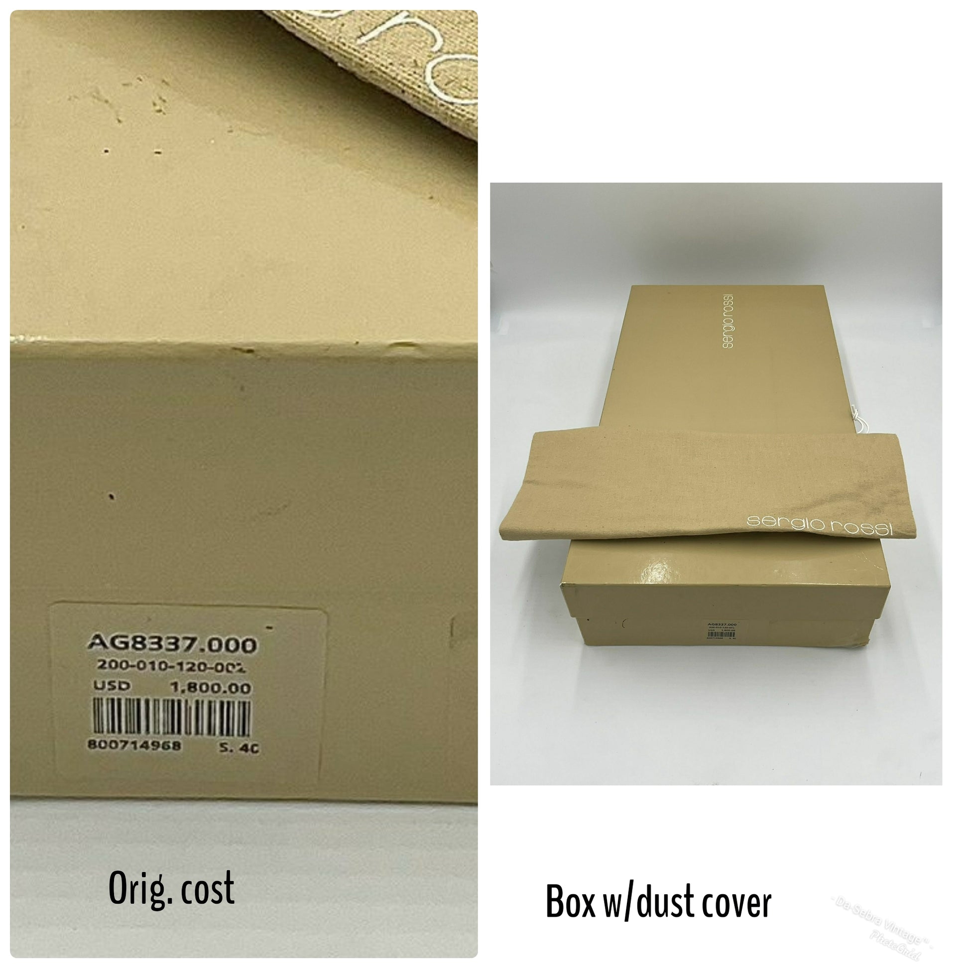 Beige cardboard box with a label and dust cover on a white background