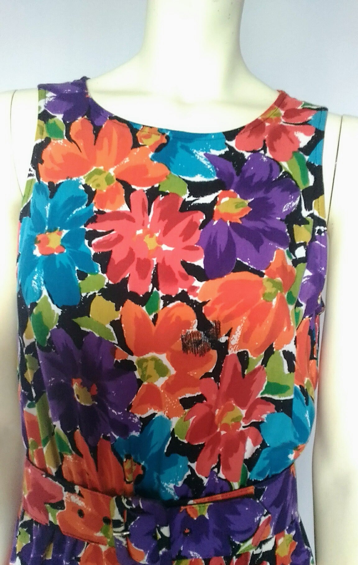 Vintage 1990's Bold Colorful Floral Print sleeveless Dress by My Michell