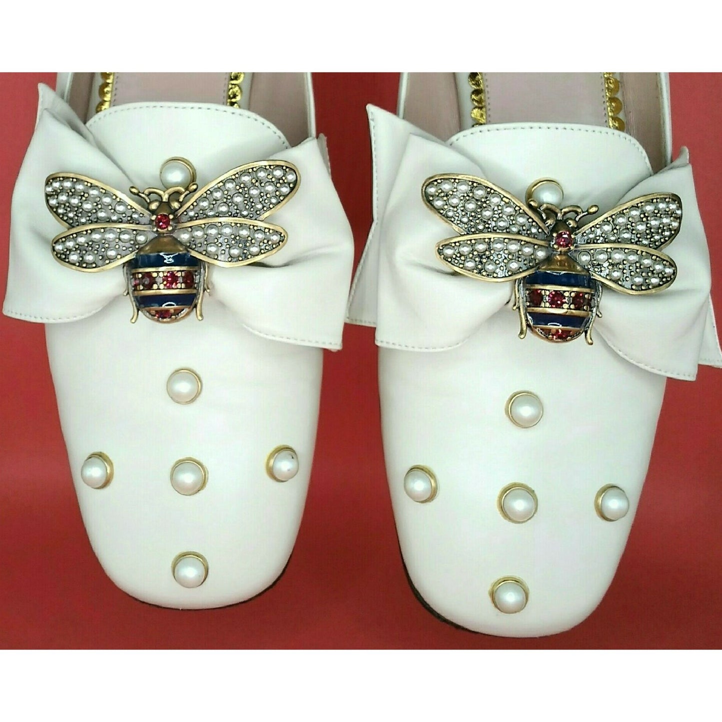 Authenticated Gucci Ballet Cream Leather Flats