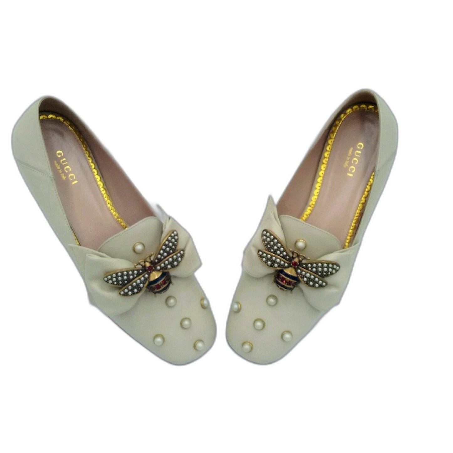 Authenticated Gucci Ballet Cream Leather Flats