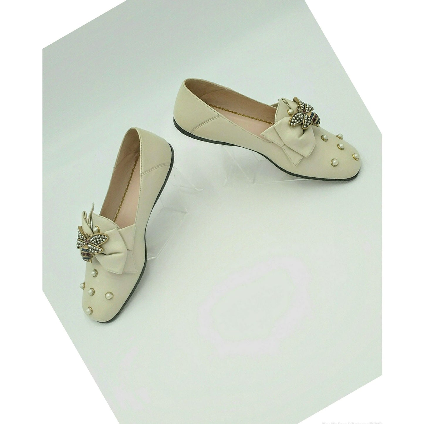 Authenticated Gucci Ballet Cream Leather Flats