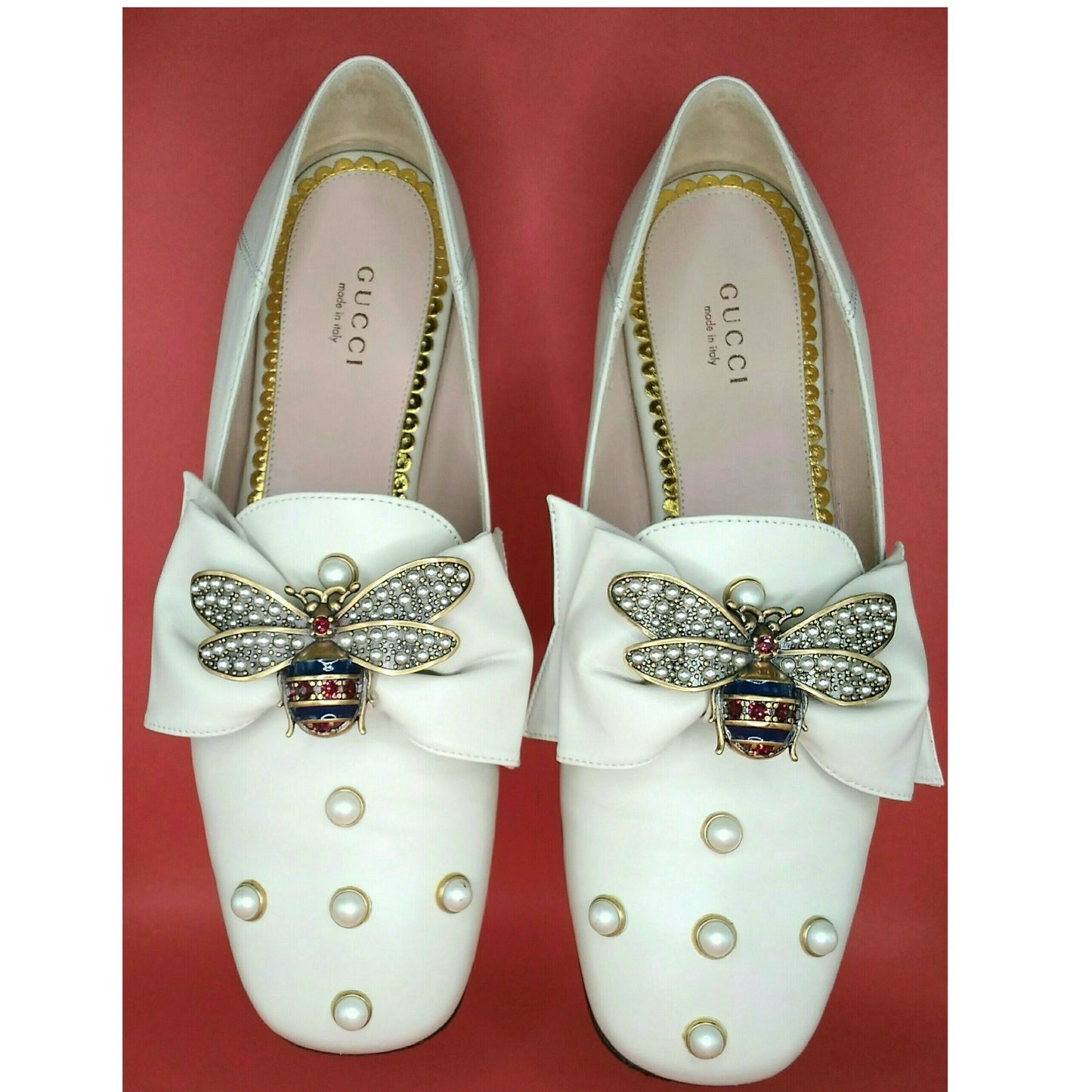 Authenticated Gucci Ballet Cream Leather Flats