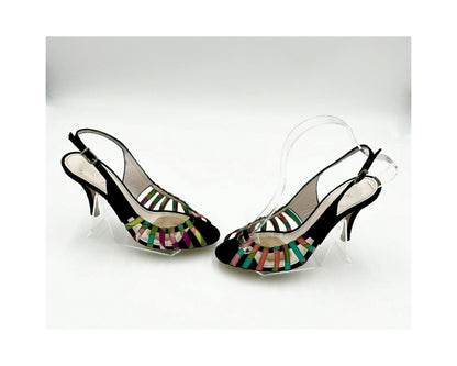 Authenticated  Y2K Emilio Pucci Black Suede "Cage" Multi Color Pattern