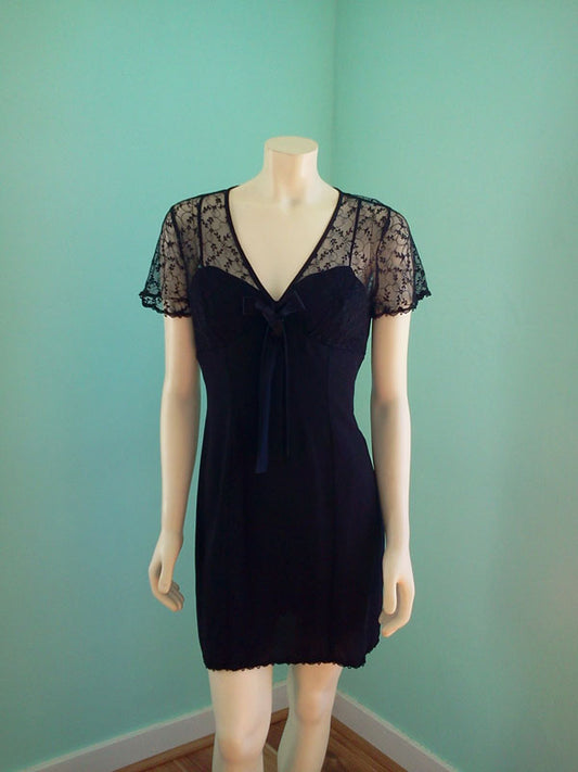 Vintage 1990s Black Lace Spaghetti Strap Dress By Rampage