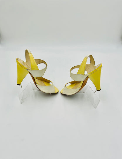 Authenticated Christian Dior Zampa Patent Leather Suede  Yellow Heels