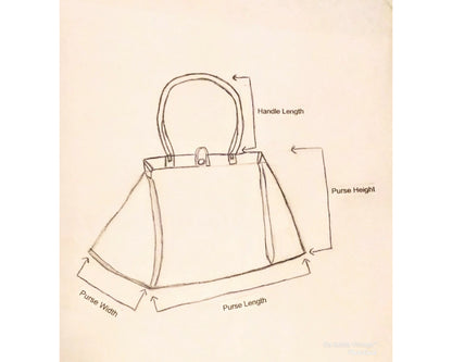 Line drawing of a tote bag with measurements on a beige background