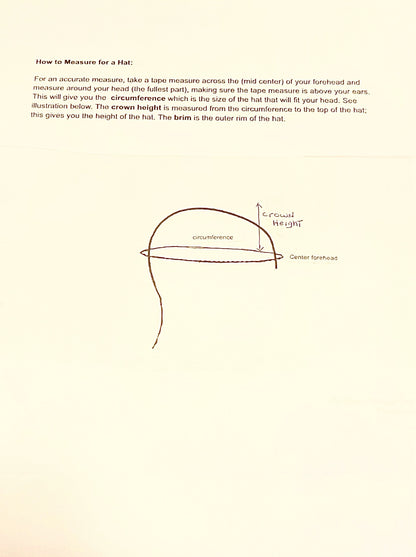 Instructions on how to measure for a hat with a diagram on a beige background