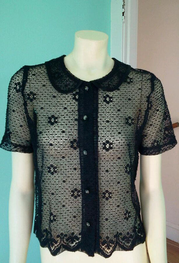 Vintage 1980's Lace Black Top by Piccalino Petites