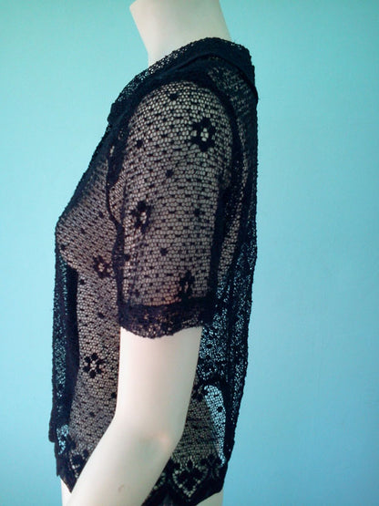 Vintage 1980's Lace Black Top by Piccalino Petites