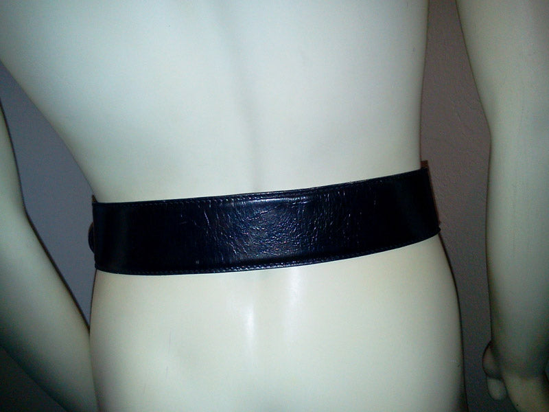 Vintage 1980's Leather & Enamel Belt/Italy by Designer Courtnay