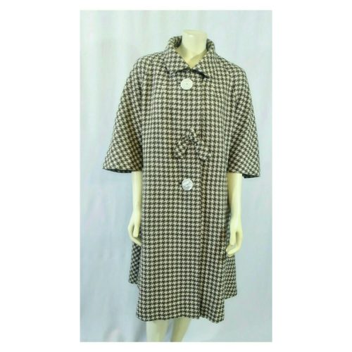 Vintage 1950's Swing Coat Wool Tweed, Tan and Beige Checkered; 1950's Wool Swing Coat