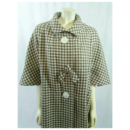 Vintage 1950's Swing Coat Wool Tweed, Tan and Beige Checkered; 1950's Wool Swing Coat