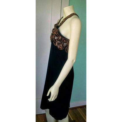 Vintage 1980's Lillie Rubin Couture Black Sequins & Copper Bead Dress