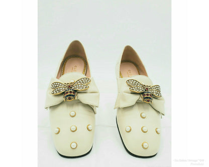 Authenticated Gucci Ballet Cream Leather Flats