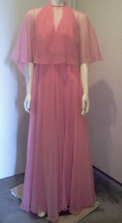 Vintage 1970's Jack Bryan Silk Chiffon Gown and Cape