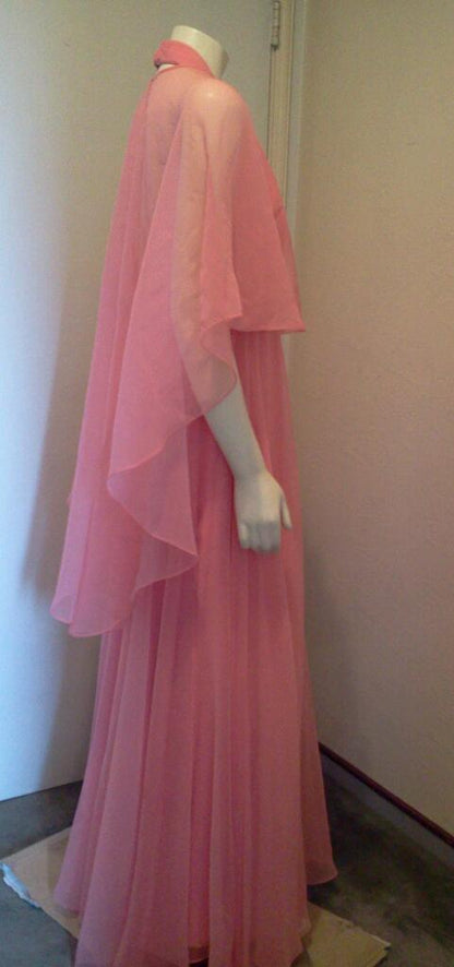 Vintage 1970's Jack Bryan Silk Chiffon Gown and Cape