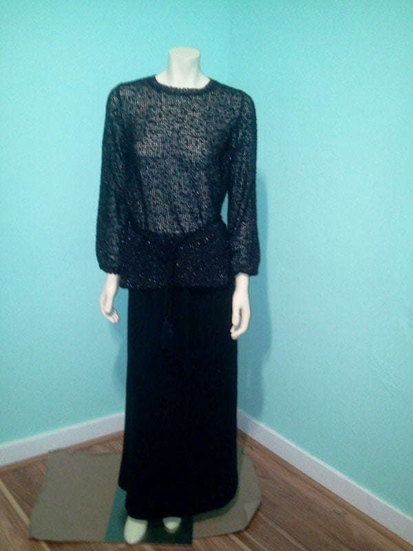 Vintage 1970's Dalton Cashmere Maker, Knit Evening Wear; Stunning  Black Knit 2 Piece Ensemble