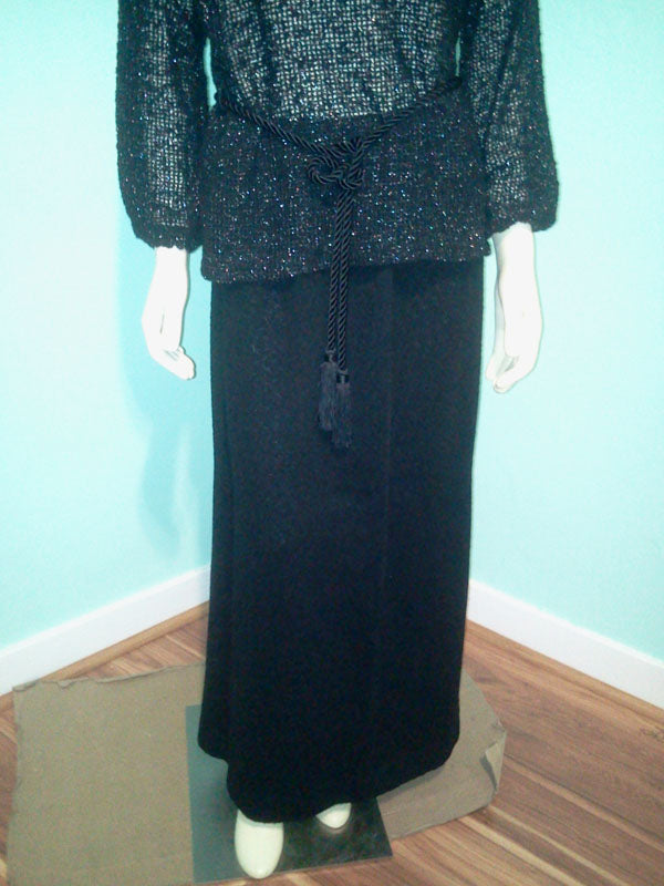 Vintage 1970's Dalton Cashmere Maker, Knit Evening Wear; Stunning  Black Knit 2 Piece Ensemble