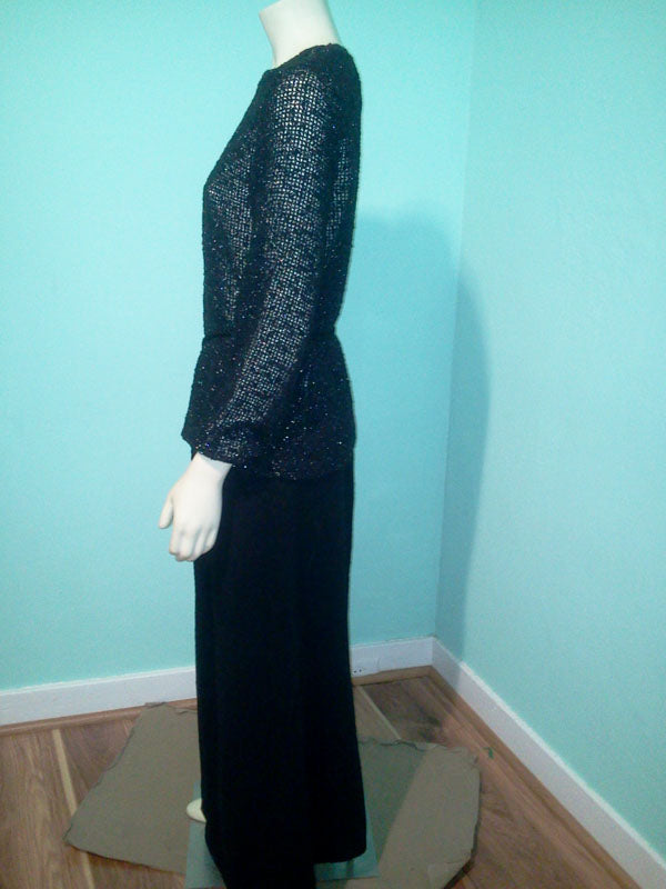 Vintage 1970's Dalton Cashmere Maker, Knit Evening Wear; Stunning  Black Knit 2 Piece Ensemble