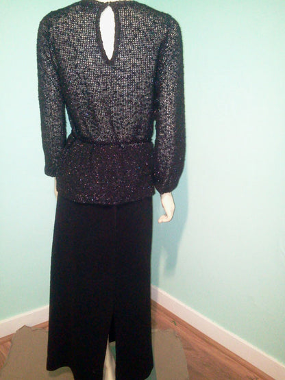 Vintage 1970's Dalton Cashmere Maker, Knit Evening Wear; Stunning  Black Knit 2 Piece Ensemble