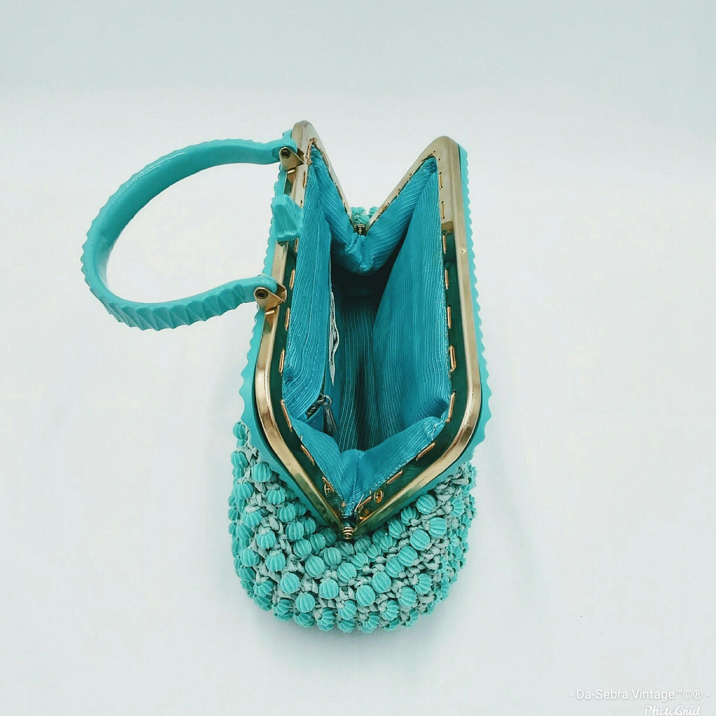 Vintage 1950s Robin Egg Blue Top Handle Handbag Italy  for "The May Company"