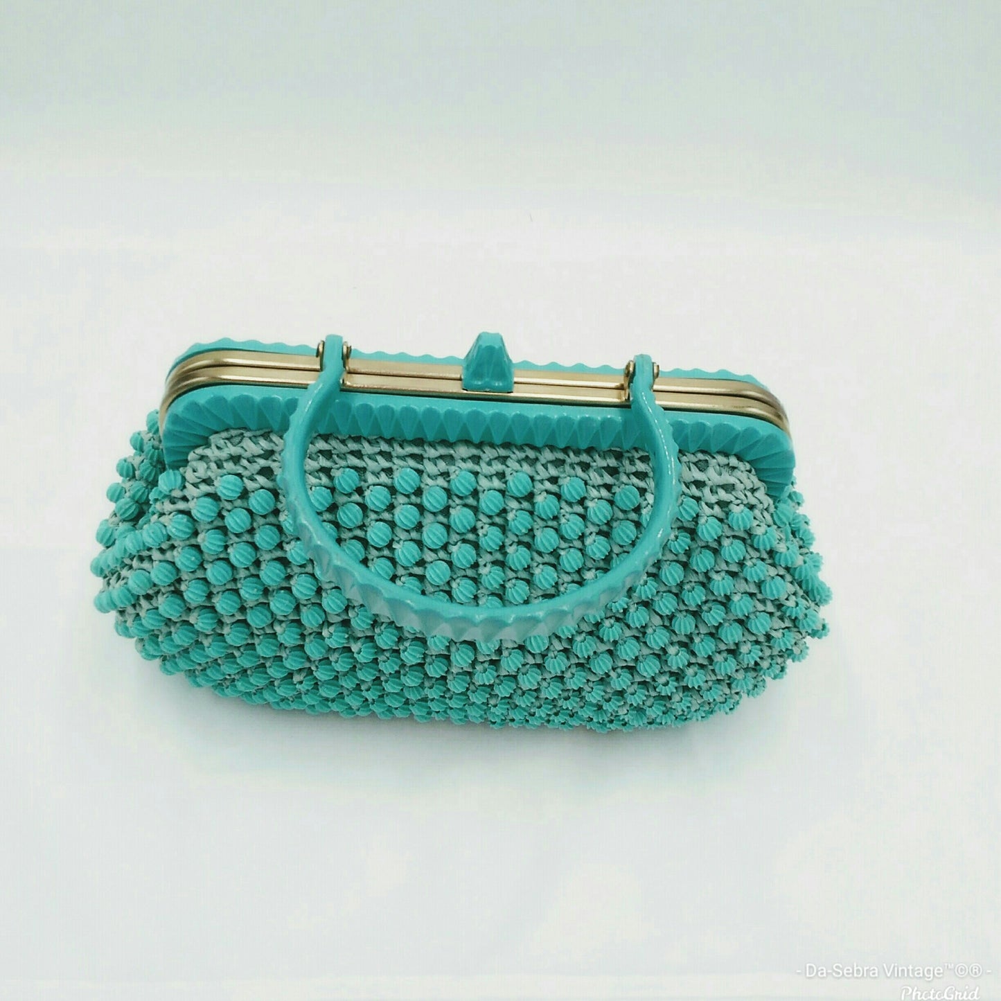 Vintage 1950s Robin Egg Blue Top Handle Handbag Italy  for "The May Company"