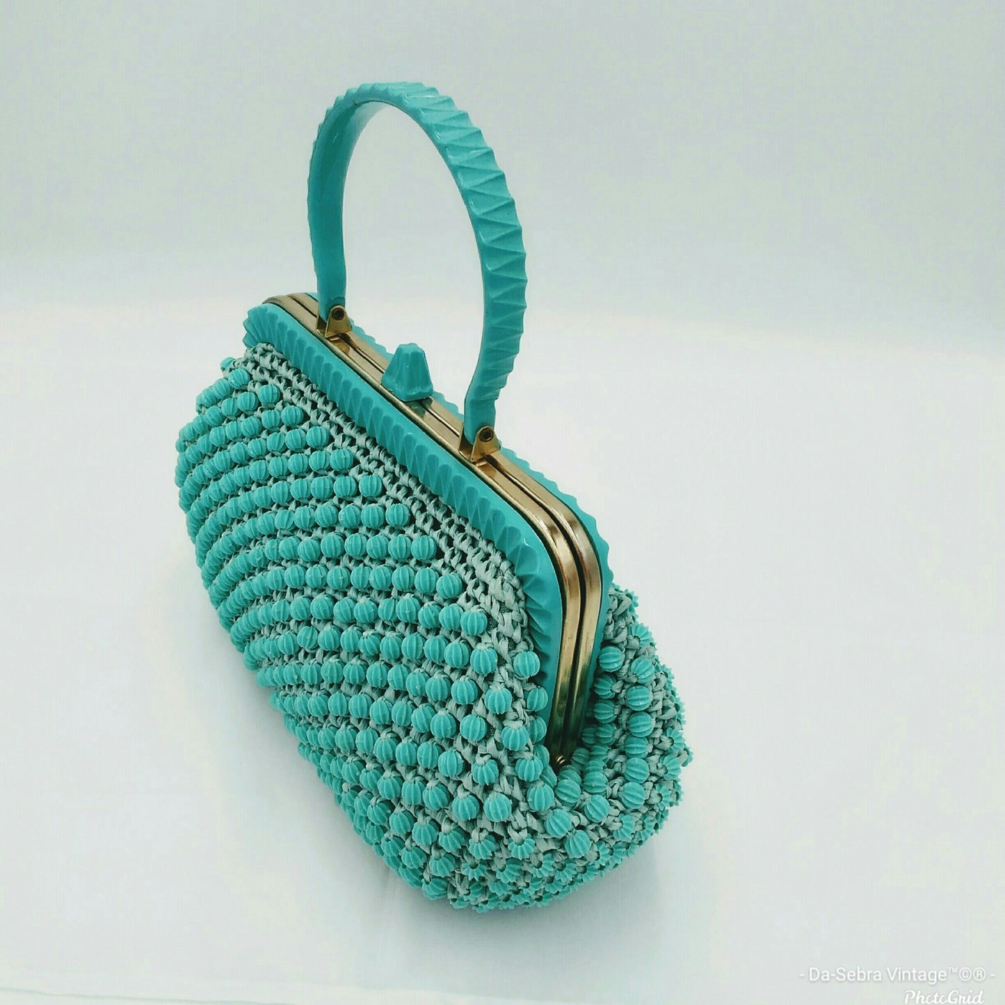 Vintage 1950s Robin Egg Blue Top Handle Handbag Italy  for "The May Company"