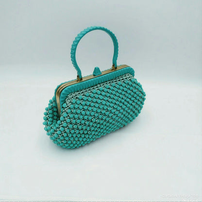 Vintage 1950s Robin Egg Blue Top Handle Handbag Italy  for "The May Company"