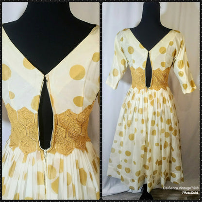 Vintage 1950s / 1960s Chiffon Polka Dot Dress--Union made