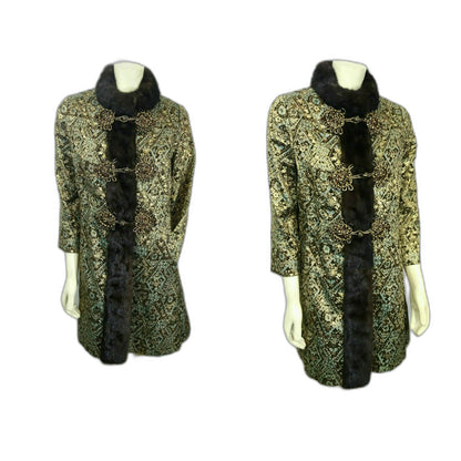 Vintage 1960s Maxine's of Pittsburg Silk Brocade Jacket w/ Fur Collar